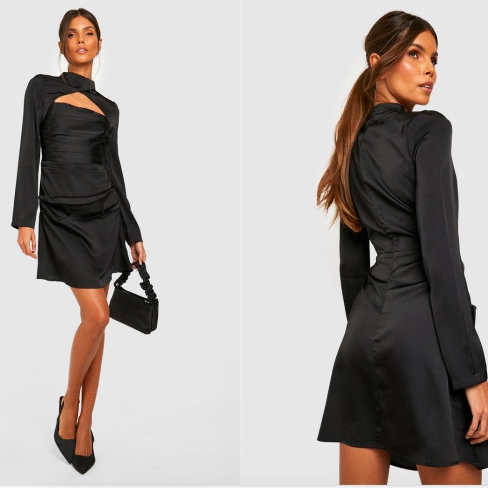 Boohoo Cut Out Neck Satin Skater Dress